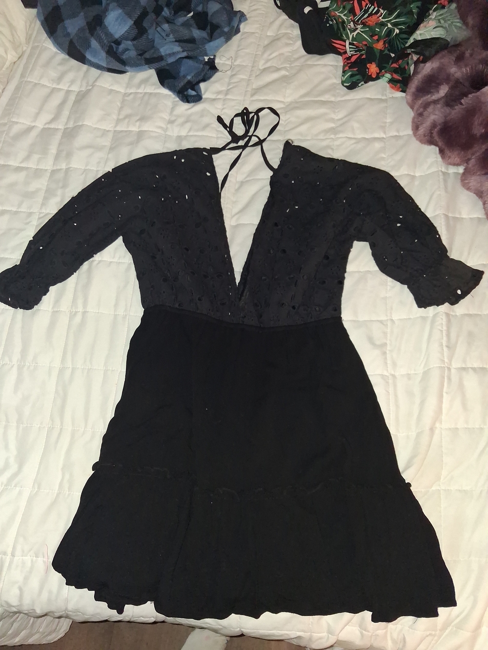 Black Eyelet Halter Neck Women's Dress